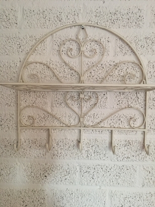Wall shelf coat rack made of wrought iron, old-white